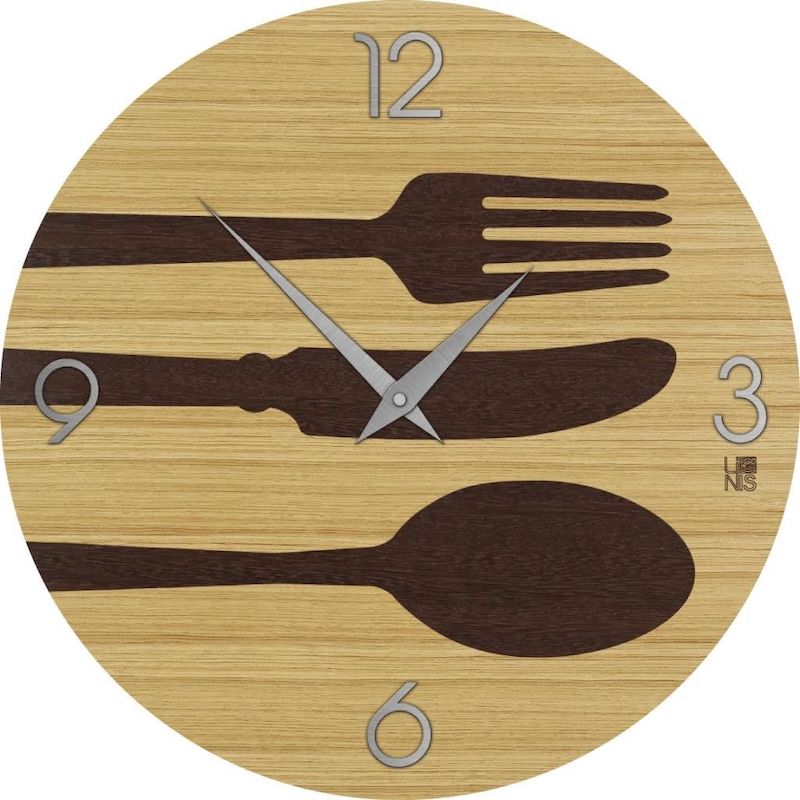 Orologio da cucina in legno intarsiato Cutlery